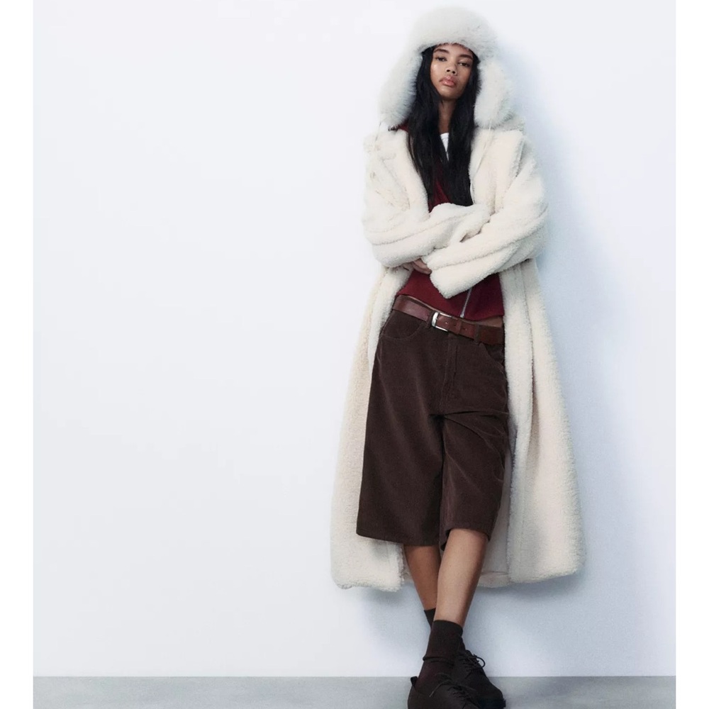 ZARA Long Fleece Coat - Picture 4 of 10